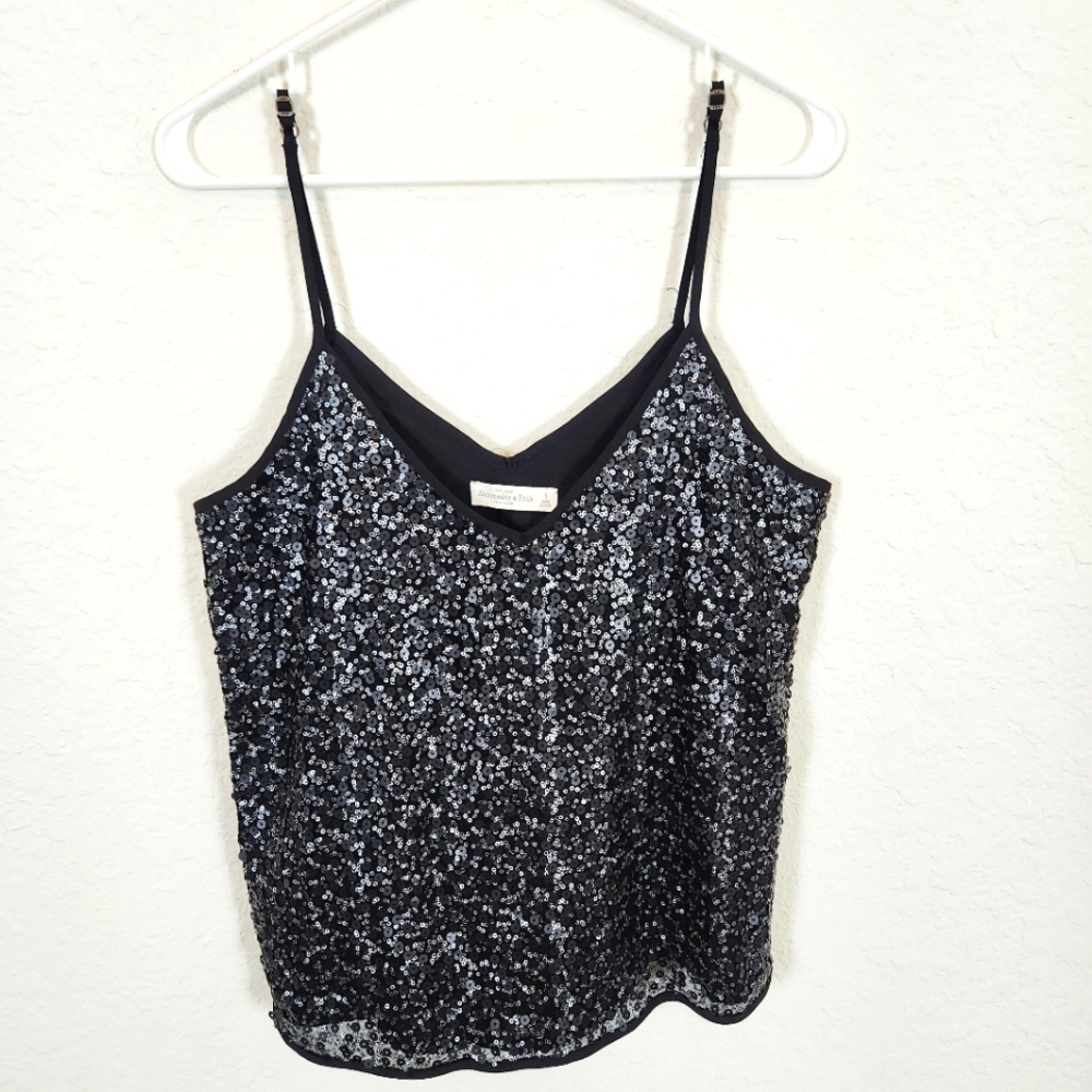 Abercrombie & Fitch | Sequin Front Tank Blouse Black Small